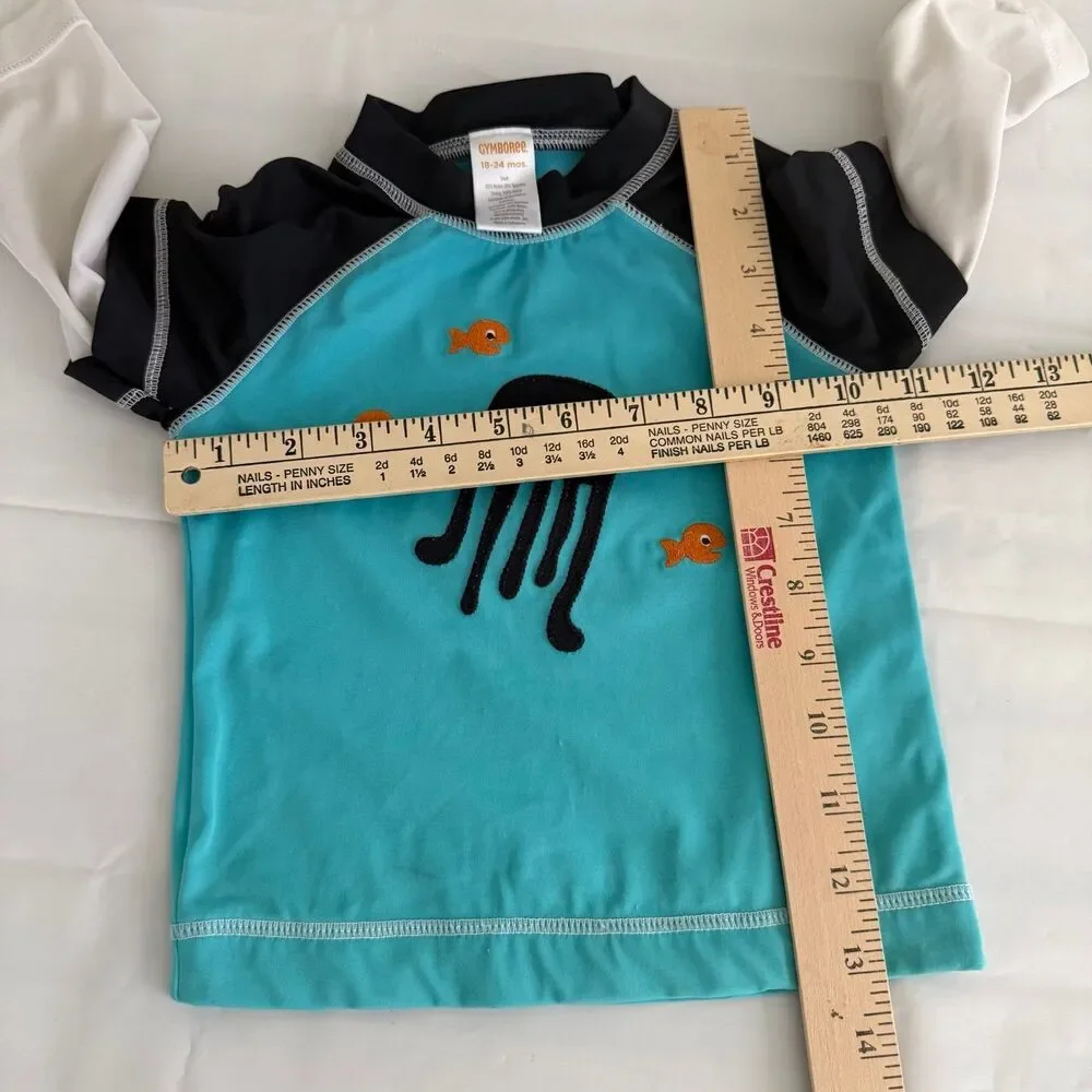 Gymboree Boys 18-24M Sleeve Swim Shirt Rash Guard  Blue Jelly Fish Gold Fish UPF